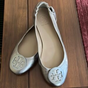 Tory Burch Metallic Silver Flats